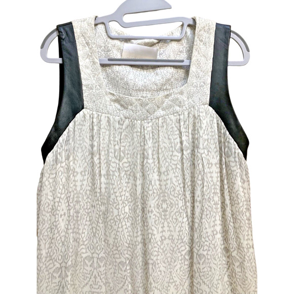 MORGAN CARPER Anthropologie Gray/White IKAT Loose Shift Dress Leather Trim Sz M - Picture 4 of 9